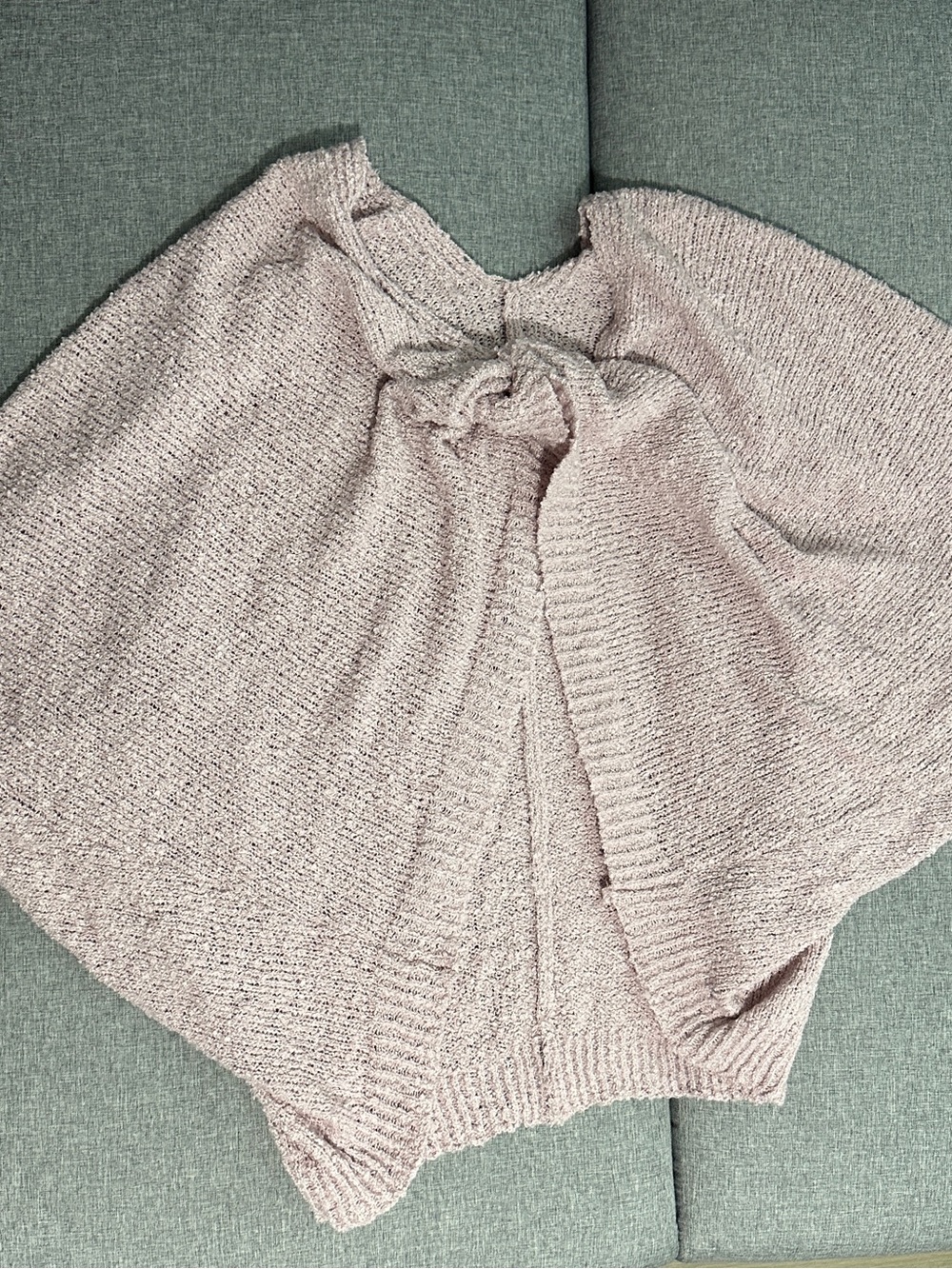 Soft Blush Pink Open-Front Knit Poncho Shrug by